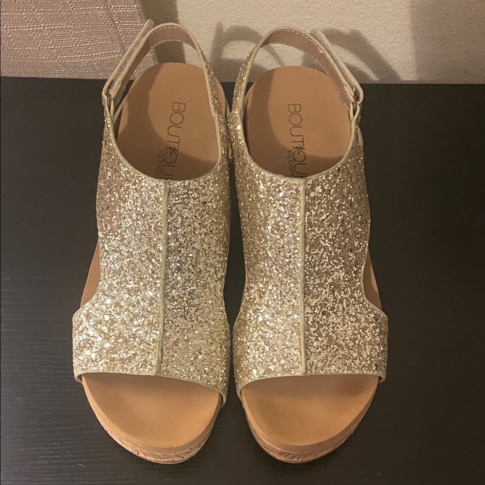 Corkys Gold Glitter Wedge Sandals
